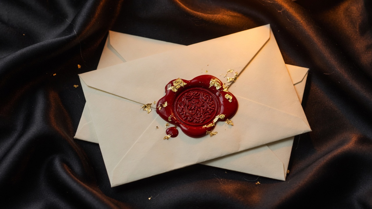 Sealed cream envelopes on black silk